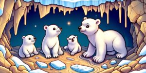 isbjørnmor med isbjørnbarn i en snøhule