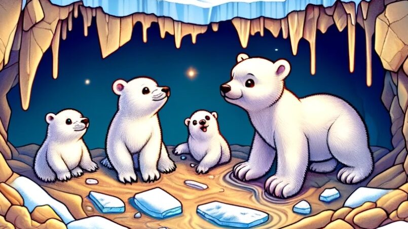 isbjørnmor med isbjørnbarn i en snøhule